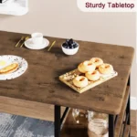 Ensemble 3 pièces 1 Table 2 chaises MDF métal laqué Cuisine Ensemble Table et chaises pour Salle à Manger-MARRON/NOIR – Image 6