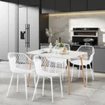 Ensemble 5 pièces 1 Table 4 fauteuils pour salle à manger, cuisine ou terrasse, chaises blanc et table blanc – Image 2