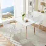 Ensemble 5 pièces 1 Table 4 fauteuils pour salle à manger, cuisine ou terrasse, chaises blanc et table blanc