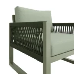 Ensemble de Canapé de jardin avec coussins, table basse en verre, 2 fauteuils, pour 4 personnes, Métal, Vert – Image 5