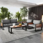 Ensemble de mobilier de jardin,comprend un canapé deux places, deux fauteuils et table,convient à une utilisation extérieure, gris – Image 2