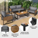 Ensemble de mobilier de jardin,comprend un canapé deux places, deux fauteuils et table,convient à une utilisation extérieure, gris – Image 3