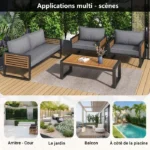 Ensemble de mobilier de jardin,comprend un canapé deux places, deux fauteuils et table,convient à une utilisation extérieure, gris – Image 4