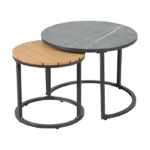 Ensemble de salon de jardin avec canapé 3 places, canapé 2 places, 2 fauteuils et 2 tables basses gigogniques rondes, Noir et Beige – Image 4