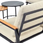 Ensemble de salon de jardin avec canapé 3 places, canapé 2 places, 2 fauteuils et 2 tables basses gigogniques rondes, Noir et Beige – Image 5