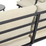 Ensemble de salon de jardin avec canapé 3 places, canapé 2 places, 2 fauteuils et 2 tables basses gigogniques rondes, Noir et Beige – Image 6