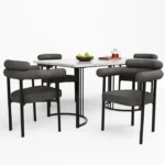 Ensemble de table et chaises de salle à manger - 5 pièces - 140x80x75 cm - Fauteuils en velours - Gris foncé - Blanc