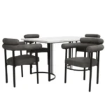 Ensemble de table et chaises de salle à manger - 5 pièces - 140x80x75 cm - Fauteuils en velours - Gris foncé - Blanc – Image 3