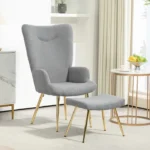 Ensemble fauteuil avec repose-pieds - HOMCOM - tissu bouclette gris et pieds en métal doré - dossier haut, grand confort – Image 3