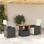 Ensemble à manger de jardin - vidaXL - 3 pièces - Noir - Résine tressée - Fauteuil inclinable - Table relevable