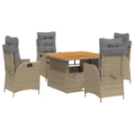 Ensemble à manger de jardin en poly rotin - vidaXL - 5 pièces - Beige - Table relevable - Fauteuil inclinable – Image 2