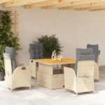 Ensemble à manger de jardin en poly rotin - vidaXL - 5 pièces - Beige - Table relevable - Fauteuil inclinable