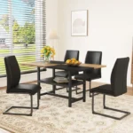 Ensemble Table à Manger 160x90x76 cm avec 4 Fauteuils PU - REDOM - Noir et Bois, MDF et Métal – Image 2