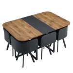 Ensemble table à manger extensible 4‑6 pers. + 4 chaises rangeables pour cuisine & salon, MDF/metal/PU, noir – Image 5