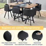 Ensemble table à manger extensible 4‑6 pers. + 4 chaises rangeables pour cuisine & salon, MDF/metal/PU, noir – Image 6