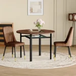 Ensemble table à manger ronde 100 cm avec 2 fauteuils tissu brun - REDOM - pieds métal noir – Image 2
