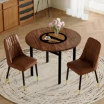 Ensemble table à manger ronde 100 cm avec 2 fauteuils tissu brun - REDOM - pieds métal noir – Image 3