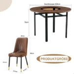 Ensemble table à manger ronde 100 cm avec 2 fauteuils tissu brun - REDOM - pieds métal noir – Image 4