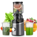 Extracteur de Jus de Fruits et Légumes Vertical, 120mm Machine à Jus avec 2 Tasses et Brosse, 800W et Capacité de 1.5 L