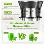 Extracteur de Jus Lent, Ouverture élargie 147mm et Moteur 400W, Nettoyage installer Rapide, Rendement en jus de 99 %, 1,8 L, Gris – Image 4