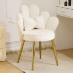 Fauteuil avec Dossier pétale Chaise Coiffeuse Fauteuil Relax de Salon avec Pieds en Or, 65×55×83,Blanc