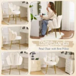 Fauteuil avec Dossier pétale Chaise Coiffeuse Fauteuil Relax de Salon avec Pieds en Or, 65×55×83,Blanc – Image 3