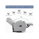 Fauteuil de Relaxation et Massage électrique massant inclinable et Chauffage, 73x84x108 cm, gris clair – Image 4