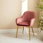 Fauteuil en velours vieux rose et pieds en métal doré. Shella L 58 x P 58 x H 85 – Image 2