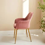 Fauteuil en velours vieux rose et pieds en métal doré. Shella L 58 x P 58 x H 85 – Image 3