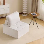 Fauteuil Fixe Salon – 1 Place Confortable, Dossier Modulable, Tissu Lin Beige, Design Moderne