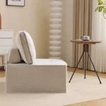 Fauteuil Fixe Salon – 1 Place Confortable, Dossier Modulable, Tissu Lin Beige, Design Moderne – Image 3