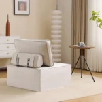 Fauteuil Fixe Salon – 1 Place Confortable, Dossier Modulable, Tissu Lin Beige, Design Moderne – Image 4