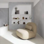 Fauteuil pivotant 360° en bouclette texturée beige. piètement en métal noir mat - SPINO – Image 2