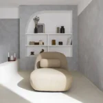 Fauteuil pivotant 360° en bouclette texturée beige. piètement en métal noir mat - SPINO – Image 3