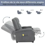 Fauteuil relaxation Massage inclinable - ALIGHTUP - Gris clair - 1 place - Tissu - Chauffage – Image 2