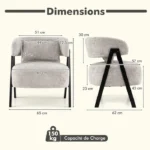 GIANTEX Fauteuil de Salon Rembourré avec Dossier Incurvé et Coussin Lombaire,Pieds Métalliques,65x62x72,5cm,Charge 150KG,Gris – Image 2
