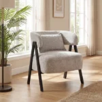 GIANTEX Fauteuil de Salon Rembourré avec Dossier Incurvé et Coussin Lombaire,Pieds Métalliques,65x62x72,5cm,Charge 150KG,Gris