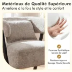 GIANTEX Fauteuil de Salon Rembourré avec Dossier Incurvé et Coussin Lombaire,Pieds Métalliques,65x62x72,5cm,Charge 150KG,Gris – Image 3