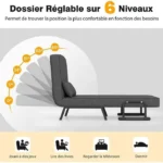 GIANTEX Fauteuil Relax Inclinable/Convertible- Dossier Réglable à 6 Niveaux- Fauteuil-Lit 1 Place avec Oreiller- Gris Foncé – Image 3