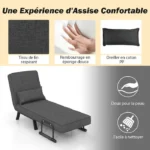 GIANTEX Fauteuil Relax Inclinable/Convertible- Dossier Réglable à 6 Niveaux- Fauteuil-Lit 1 Place avec Oreiller- Gris Foncé – Image 4