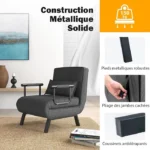 GIANTEX Fauteuil Relax Inclinable/Convertible- Dossier Réglable à 6 Niveaux- Fauteuil-Lit 1 Place avec Oreiller- Gris Foncé – Image 5