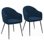 IDMARKET Lot de 2 chaises de salle à manger, fauteuils de table MOLY en velours gaufré bleu canard – Image 2
