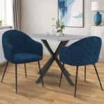 IDMARKET Lot de 2 chaises de salle à manger, fauteuils de table MOLY en velours gaufré bleu canard