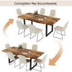 JIEXI Table à manger rustique, plateau aspect bois avec bord ondulé (Vintage Woodgrain + 6 chaises de table à manger beiges) – Image 4