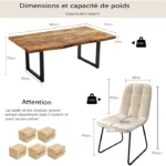 JIEXI Table à manger rustique, plateau aspect bois avec bord ondulé (Vintage Woodgrain + 6 chaises de table à manger beiges) – Image 5