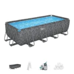 Kit Piscine hors sol tubulaire BESTWAY - APX 365 - 549 x 274 x 132 cm - Rectangulaire (Filtre à sable, 250g polysphère, échelle, bâche)