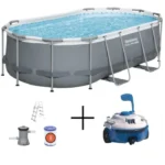 Kit Piscine hors sol tubulaire BESTWAY - Steel Pro MAX™ - 427 x 250 x 100 cm - Ovale + Robot piscine Guppy