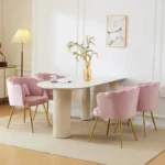 Lot de 4 Chaises Salle à Manger - OKWISH - Style Modernes - Dossier Pétale, Coussins Papillon - Velours Rose – Image 2