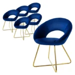 ML-Design 6 Chaises de Salle à Manger en Velours Bleu avec Dossier en Demi-Coque Rond Chaise Fauteuil Ergonomique de Table à Manger