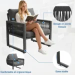 Mobilier de Terrasse - Salon de Jardin 6-7 Places - 5 Pieces - avec Canapé 3 Places, 2 Fauteuils, Banc et Table à Manger Extérieure – Image 3